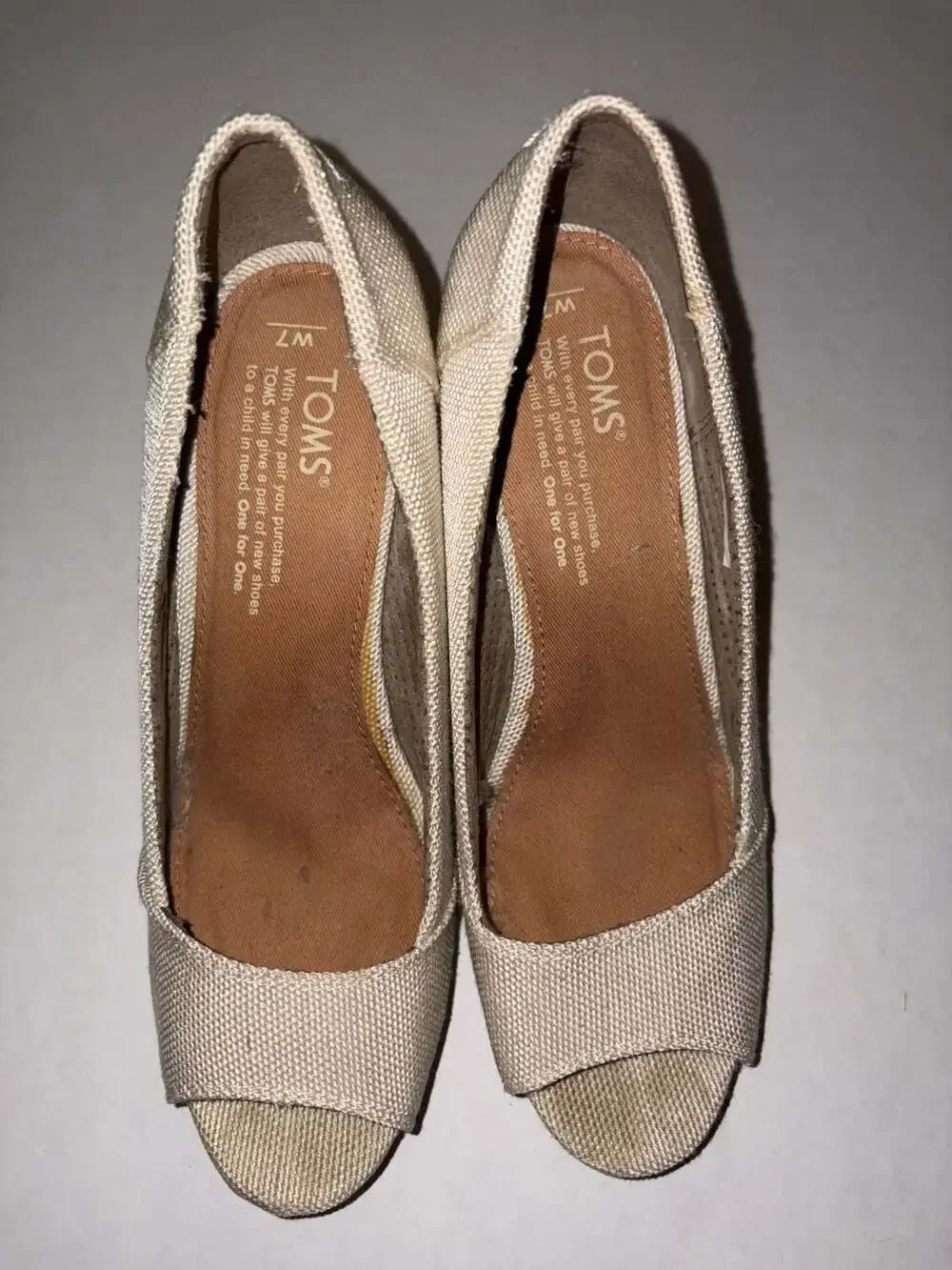TOMS Women's Open-Toe Cork Wedge Heel Sandals in Off-White Canvas